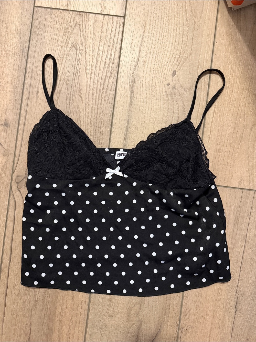 Princess Polly Black & White Polka Dot Lace Cami